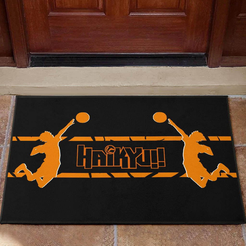 Haikyuu Anime Rubber Doormat - Playing Volleyball Orange Silhouette Crow Feather Rubber Doormat