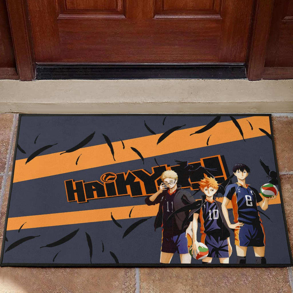 Haikyuu Anime Rubber Doormat - Shouyou Hinata Kei And Kageyama Play Volleyball Rubber Doormat