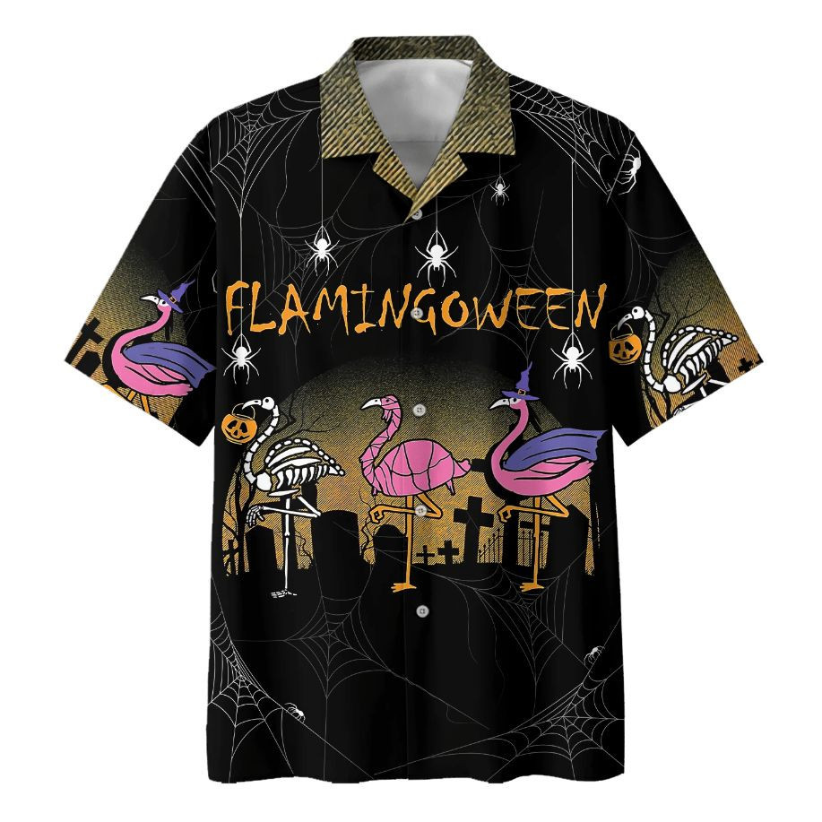 Halloween Flamingoween Print Hawaiian Shirt