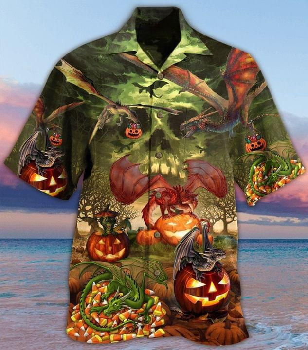 Halloween Pumpkin And Dragon Print Hawaiian Shirt