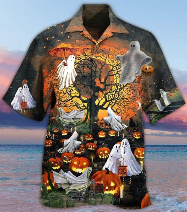 Halloween Pumpkin And Ghost Print Hawaiian Shirt