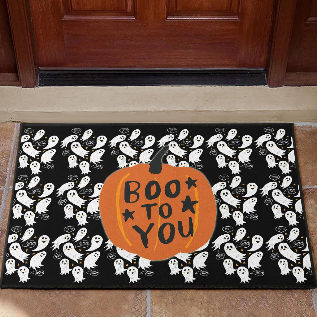 Halloween Rubber Doormat | Boo To You Cute Flying Ghost Patterns Rubber Doormat Home Decor