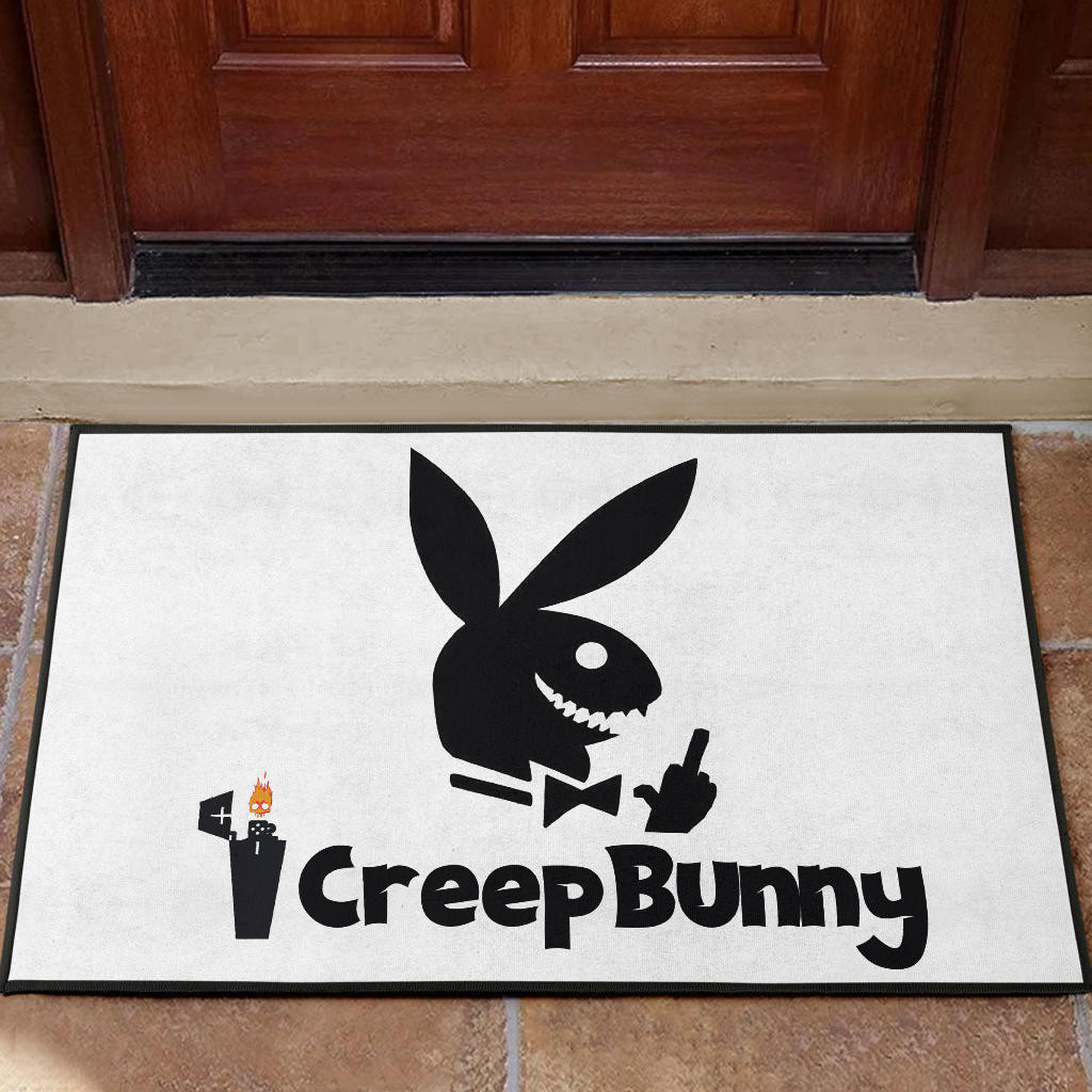 Halloween Rubber Doormat | Creep Bunny Sharp Teeth Rabbit Silhouette Rubber Doormat Home Decor