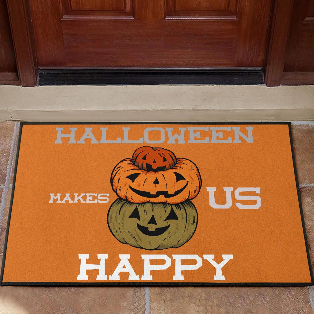 Halloween Rubber Doormat | Halloween Make Us Happy Smile Pumpkin Block Orange Rubber Doormat Home Decor