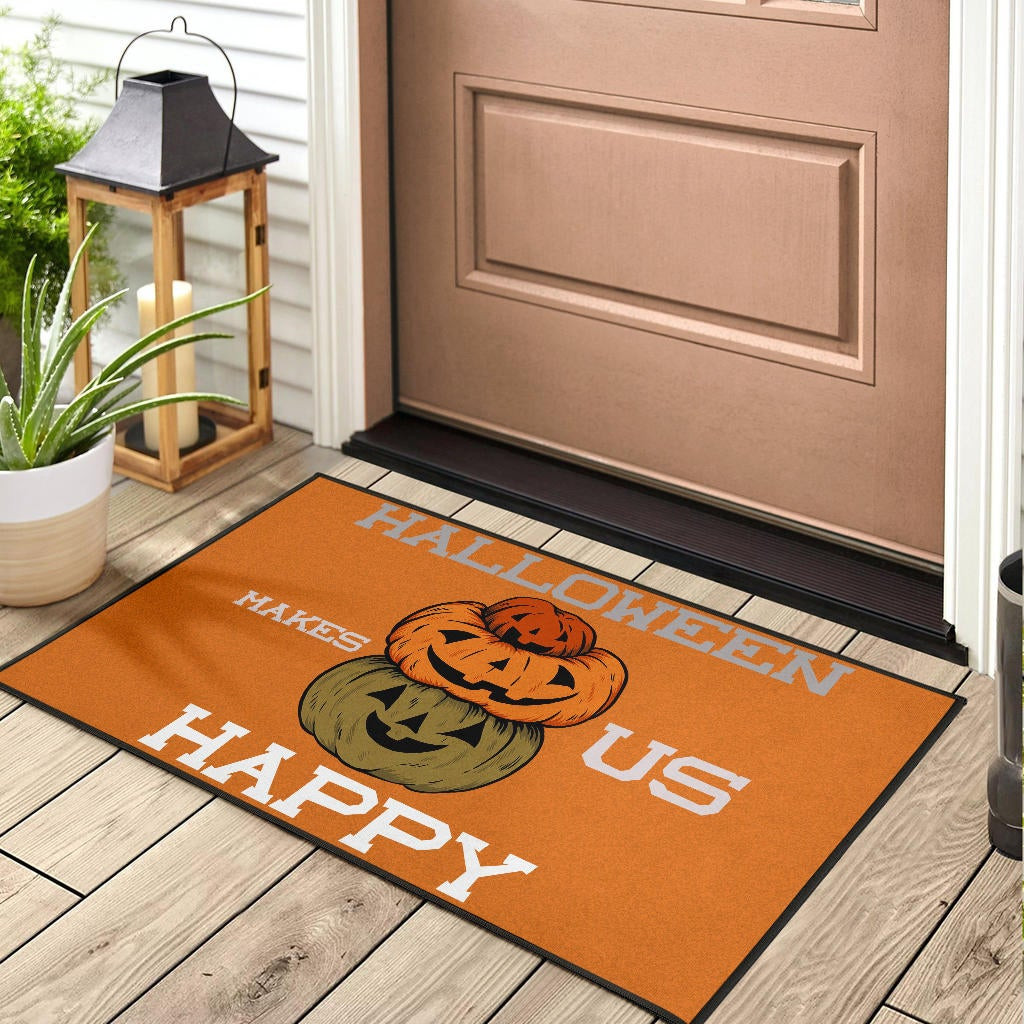 Halloween Rubber Doormat | Halloween Make Us Happy Smile Pumpkin Block Orange Rubber Doormat Home Decor - Image 3