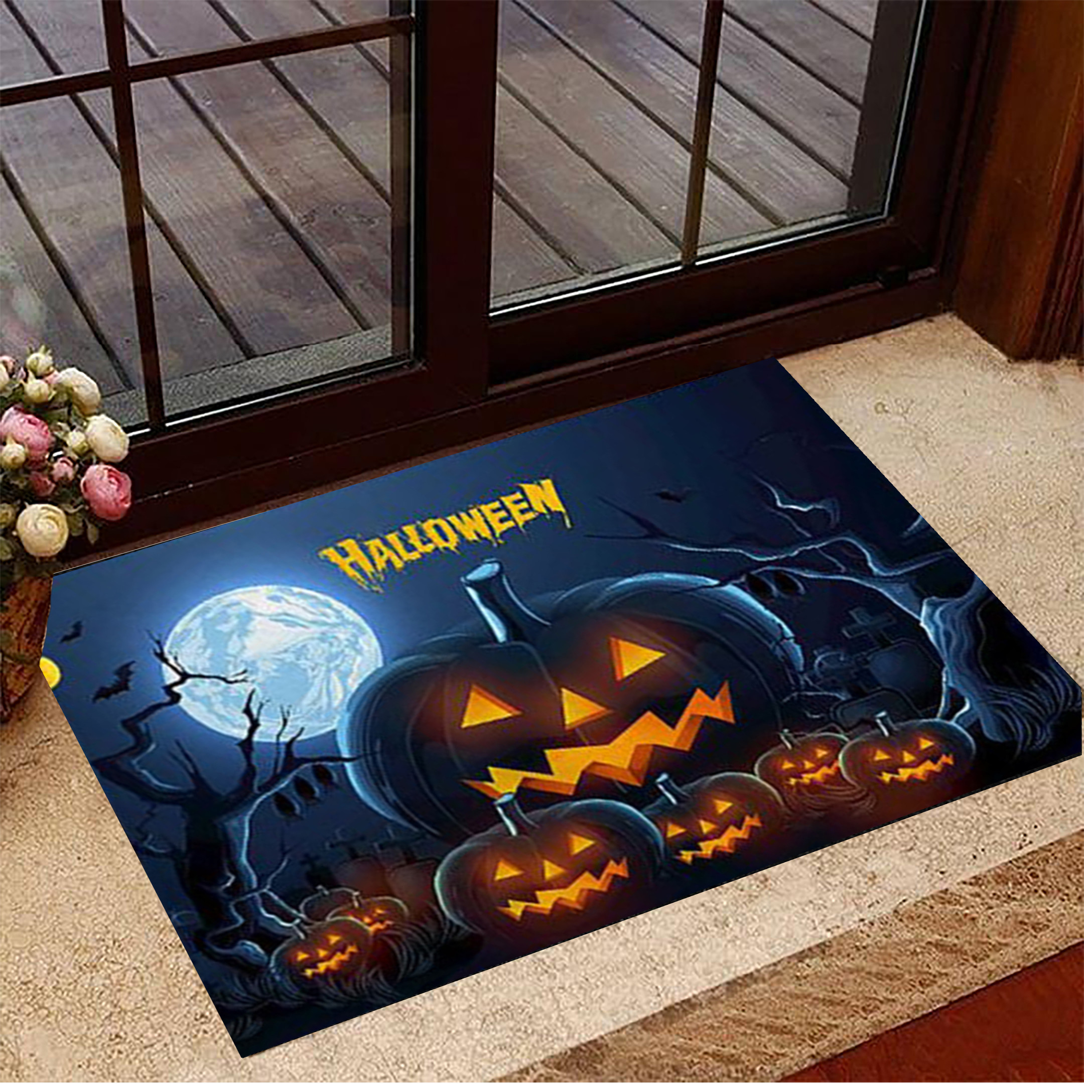 Halloween Rubber Doormat Pumpkin Halloween Front Door Mat Home Decorations Indoor