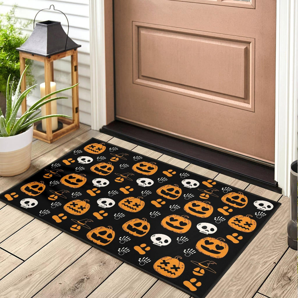 Halloween Rubber Doormat | Symbols Pumpkin Emotions Skull Witch Hat Rubber Doormat Home Decor - Image 3