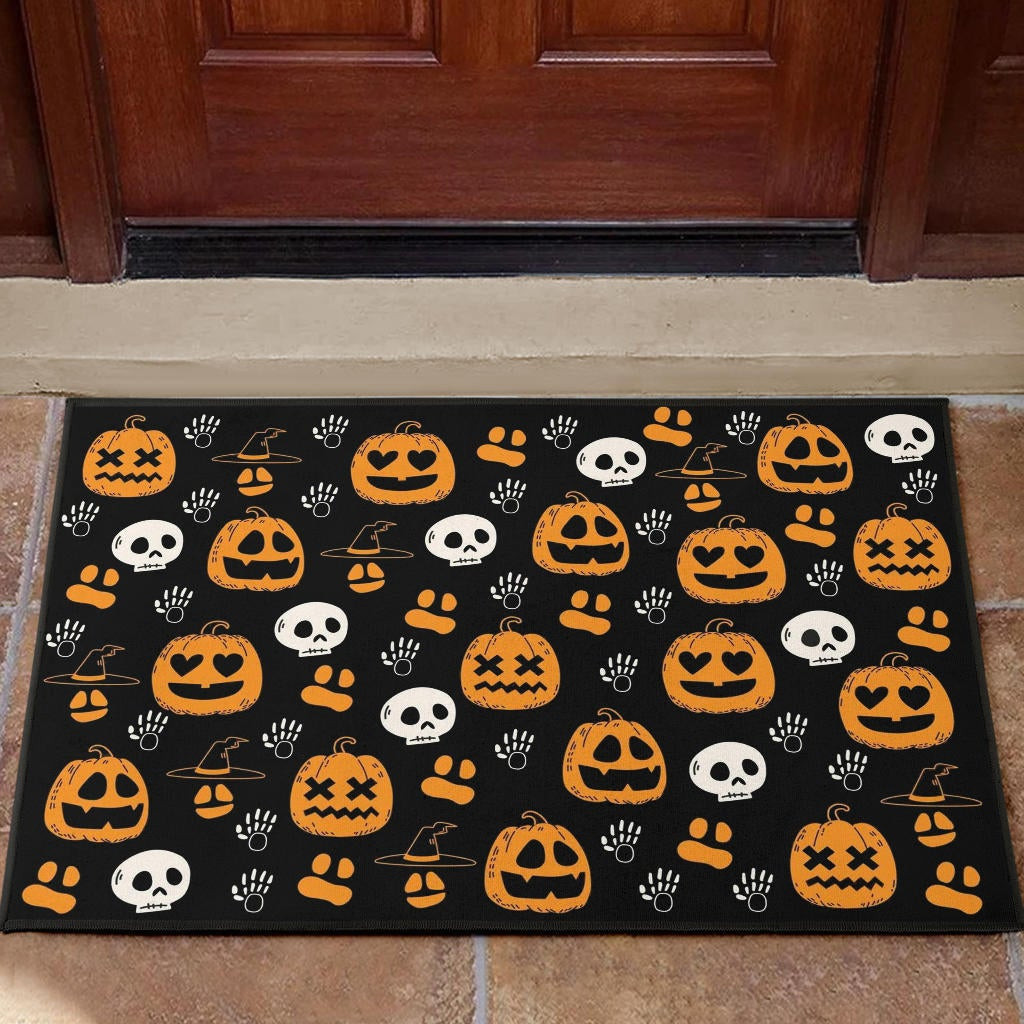 Halloween Rubber Doormat | Symbols Pumpkin Emotions Skull Witch Hat Rubber Doormat Home Decor
