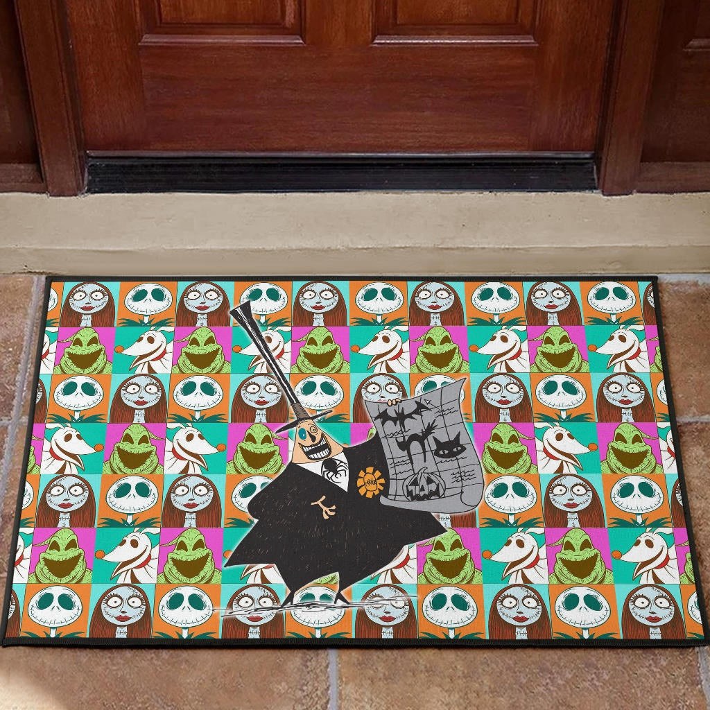 Halloween Rubber Doormat | TNBC Villains Oogie Boogie Lock Shock Barrel Jack Sally Patterns Rubber Doormat Home Decor