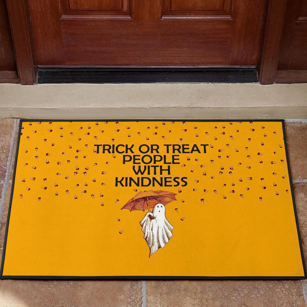 Halloween Rubber Doormat | Trick Or Treat People With Kindness Ghost Holding Umbrella Rubber Doormat Home Decor