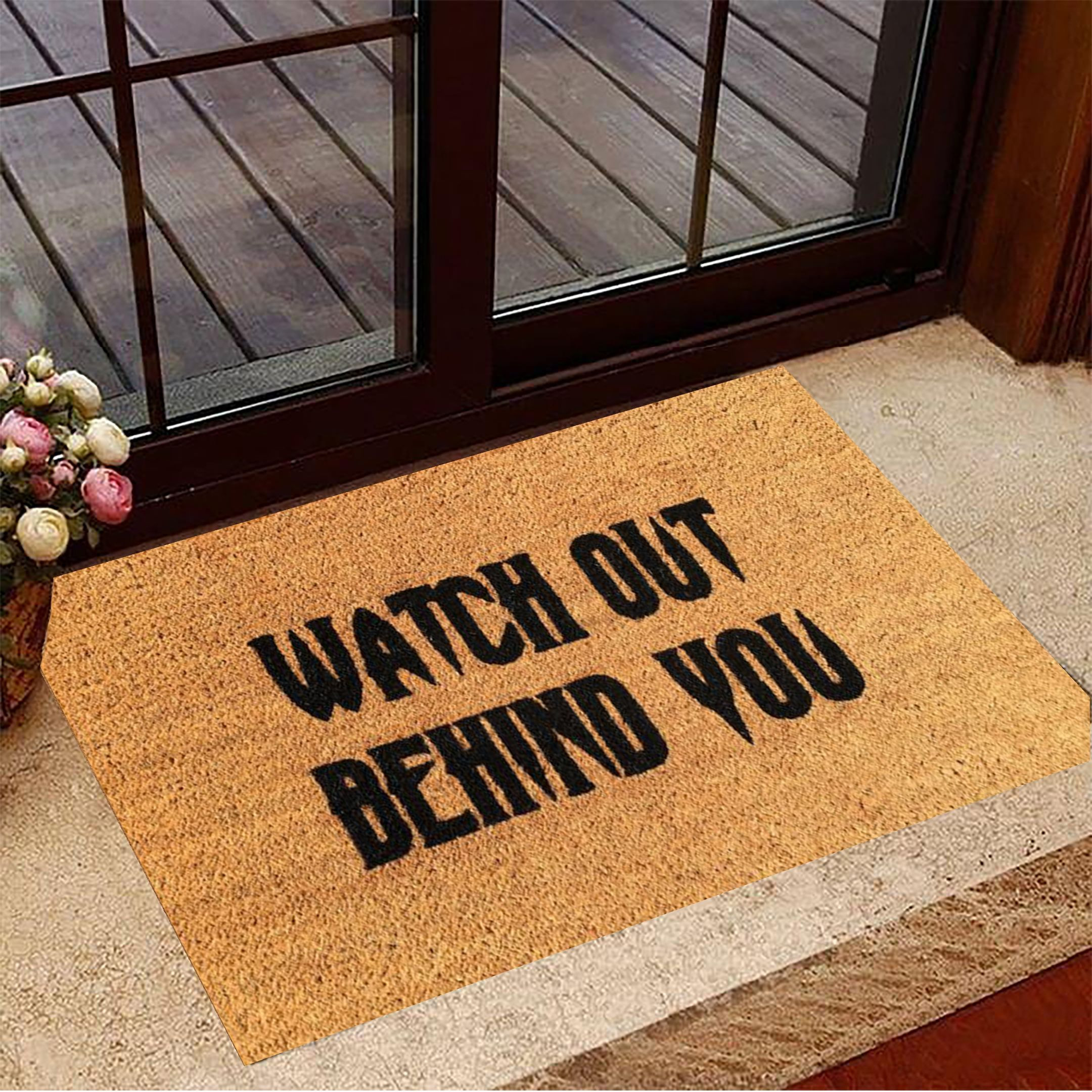 Halloween Rubber Doormat Watch Out Behind You Funny Sayings Halloween Floor Mat Merch
