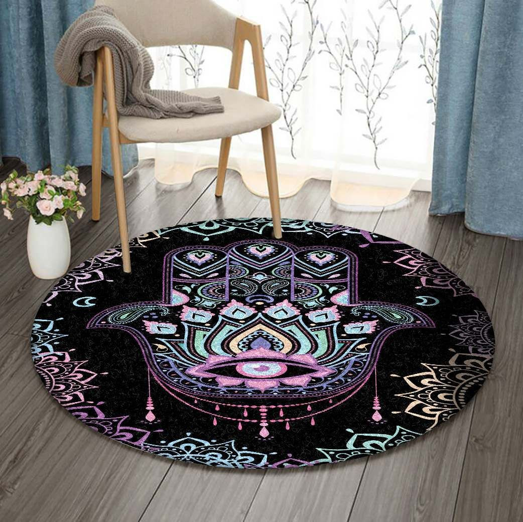 Hamsa Mandala Round Rug Carpet Bedroom Livingroom Home Decor