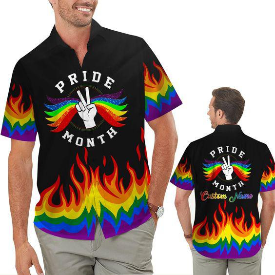 Hand Rainbow LGBT Flag Tropical Floral Hawaiian Shirt