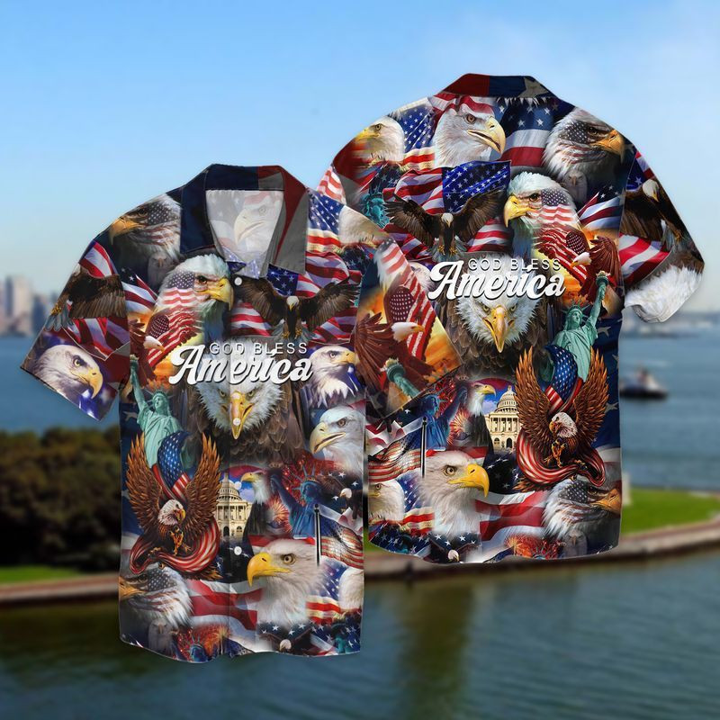 Happy 4th July Independence Day God Bless America Eagle Hawaiian Shirt