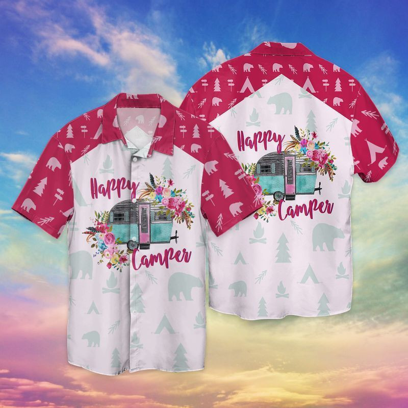 Happy Camper Bus And Flowers Hawaiian Shirt