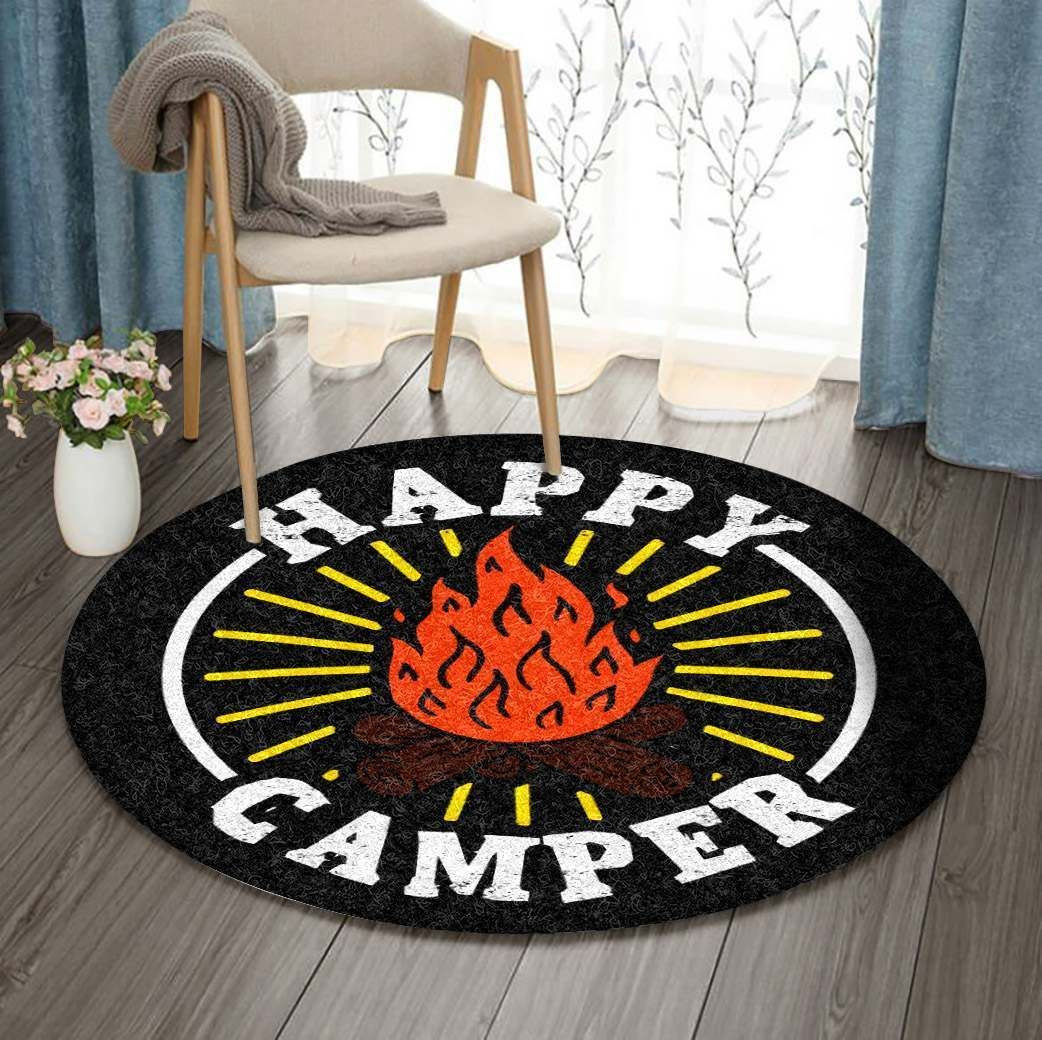 Happy Camper Round Rug Carpet Bedroom Livingroom Home Decor