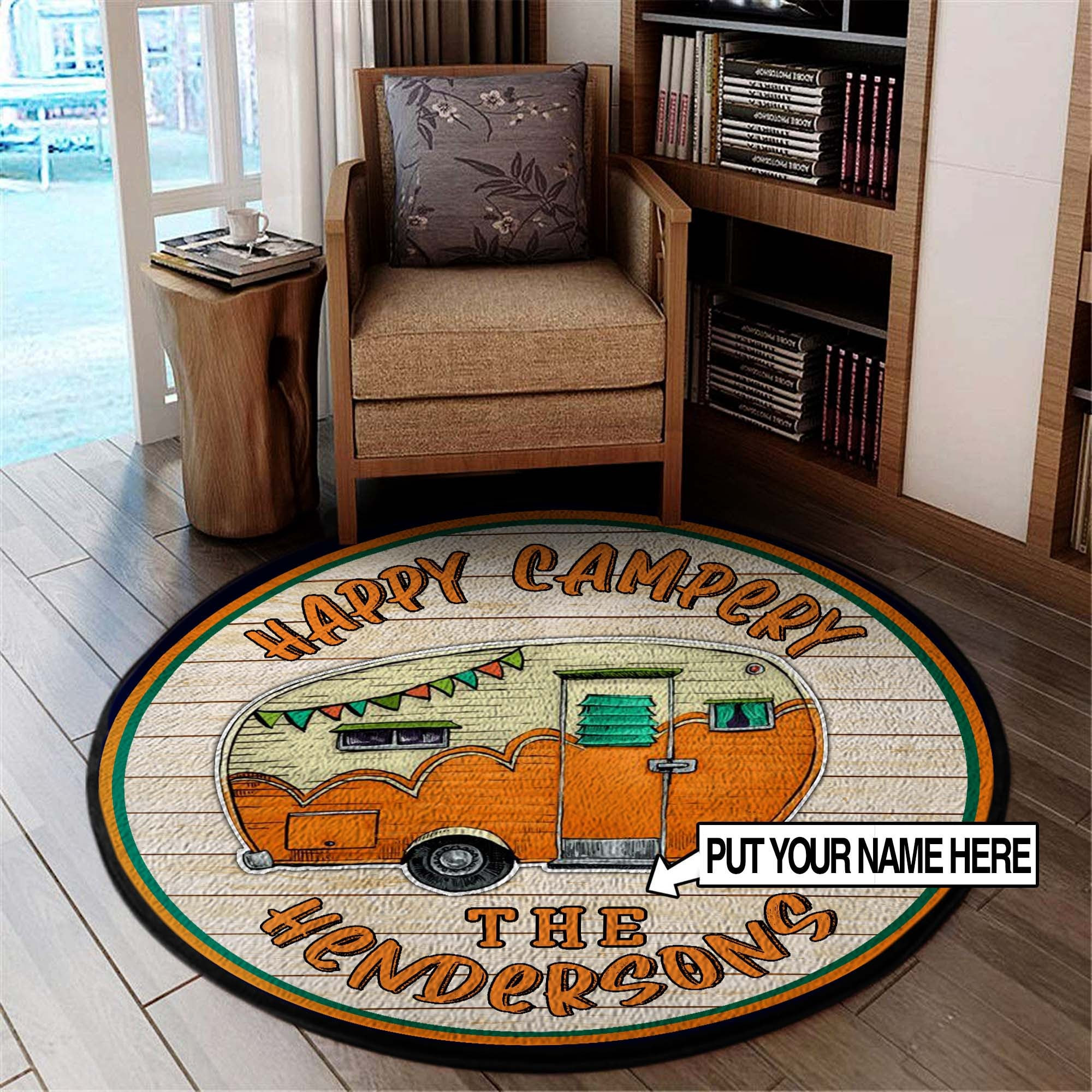 Happy Camper Round Rug Carpet Bedroom Livingroom Home Decor