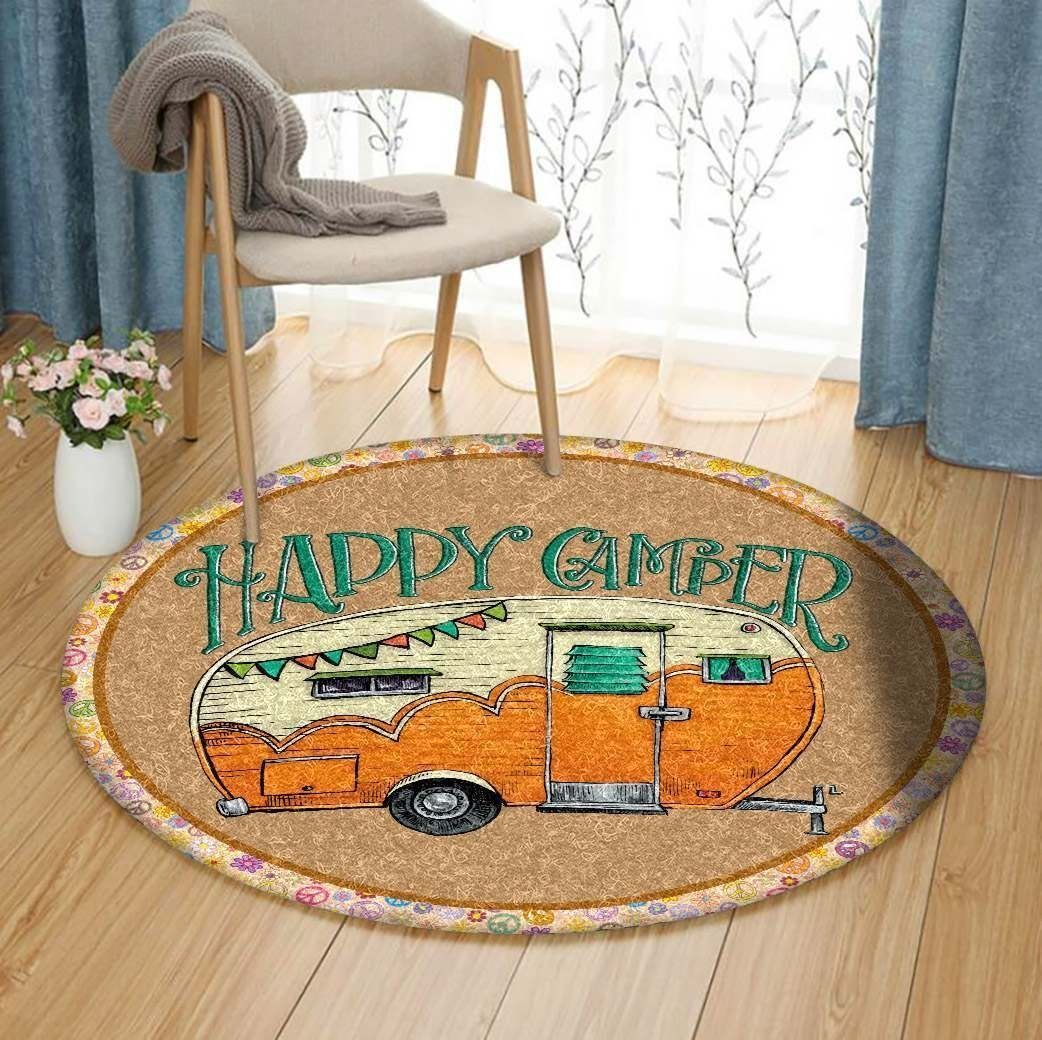 Happy Camper Round Rug Carpet Bedroom Livingroom Home Decor