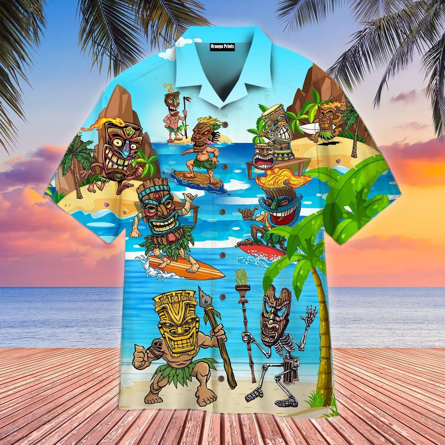 Happy Day On Beach With Tiki Hawaiian Shirt