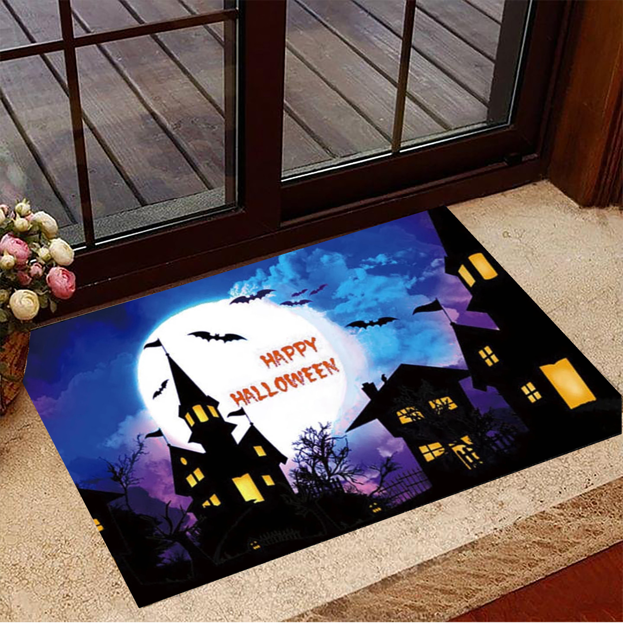 Happy Halloween Rubber Doormat Decoration Halloween Front Door Mat Merch