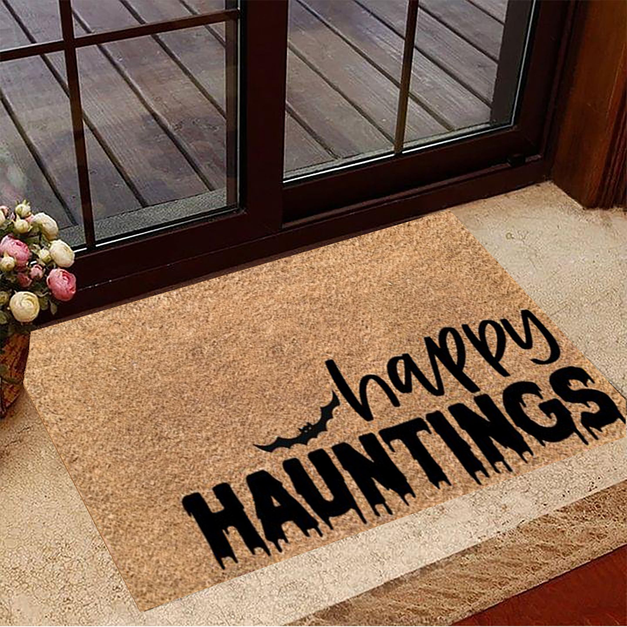 Happy Hauntings Halloween Rubber Doormat For Front Door Mat Halloween Decorations Indoor