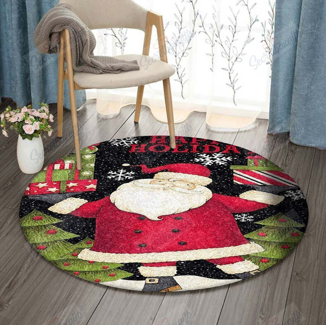 Happy Holidays Christmas Round Rug Carpet Bedroom Livingroom Home Decor