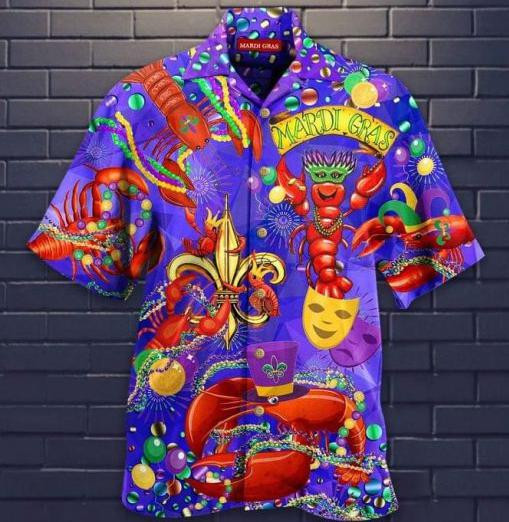 Happy Mardi Gras Shrimps Lobster Funny Hawaiian Shirt