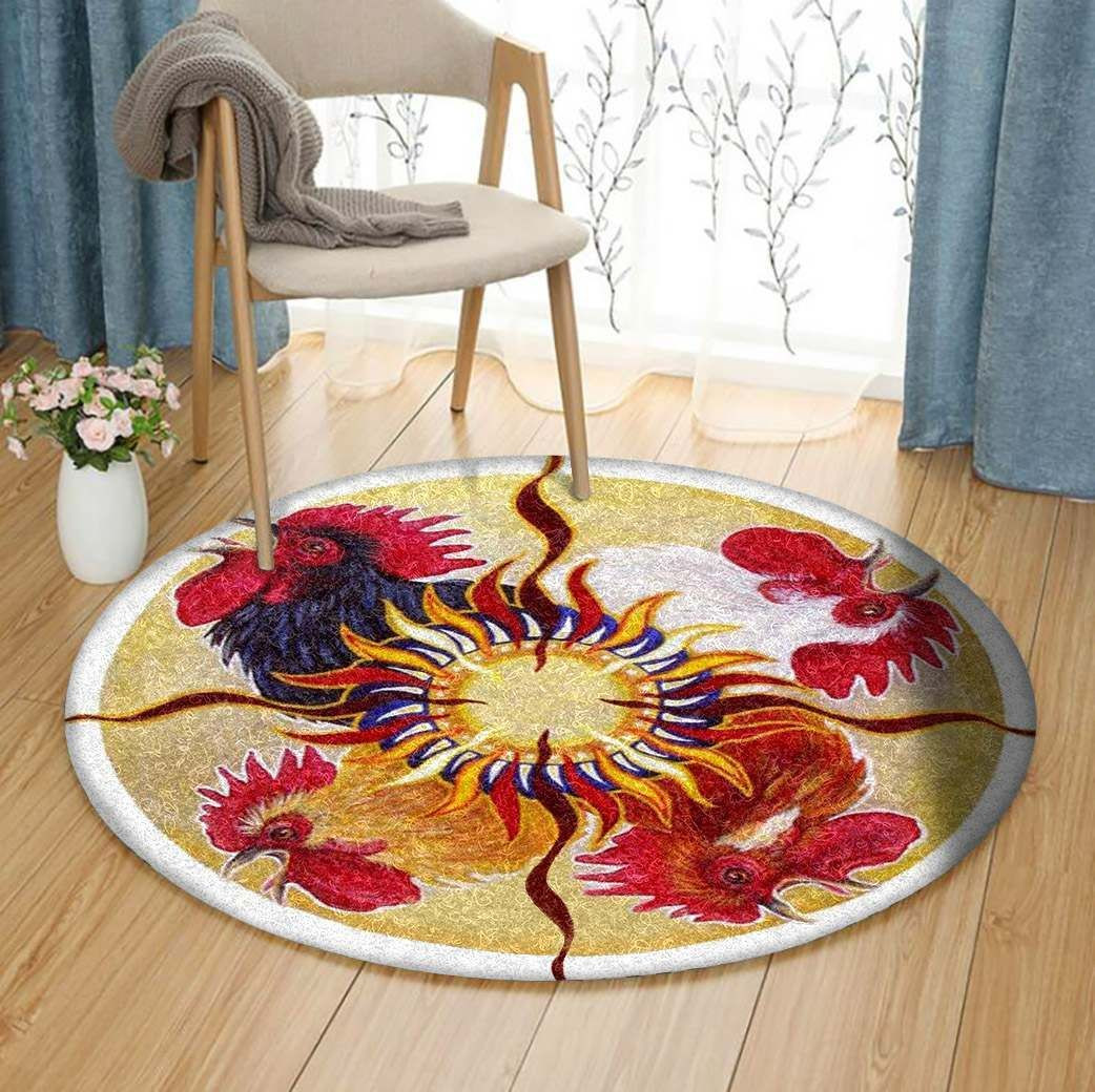Happy Morning Rooster Round Rug Carpet Bedroom Livingroom Home Decor