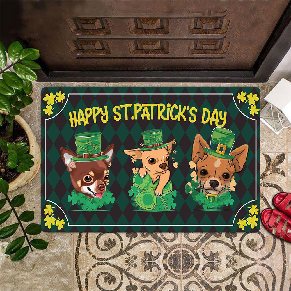 Happy St Patrick's Day Rubber Doormat Chihuahua Lovers Indoor Floor Mats Holiday Decoration