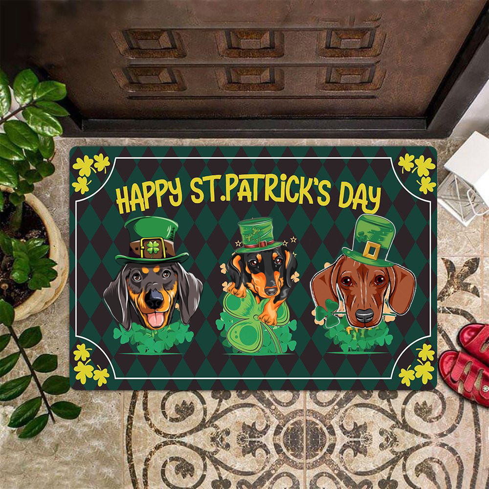 Happy St Patrick's Day Rubber Doormat Dachshund Lovers Cute Welcome Mats Patrick's Day Decorations