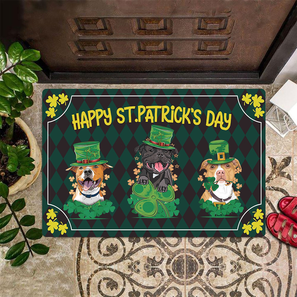 Happy St Patrick's Day Rubber Doormat Pitbull Owners Cute Home Decor Ideas Saint Patricks Day Gifts
