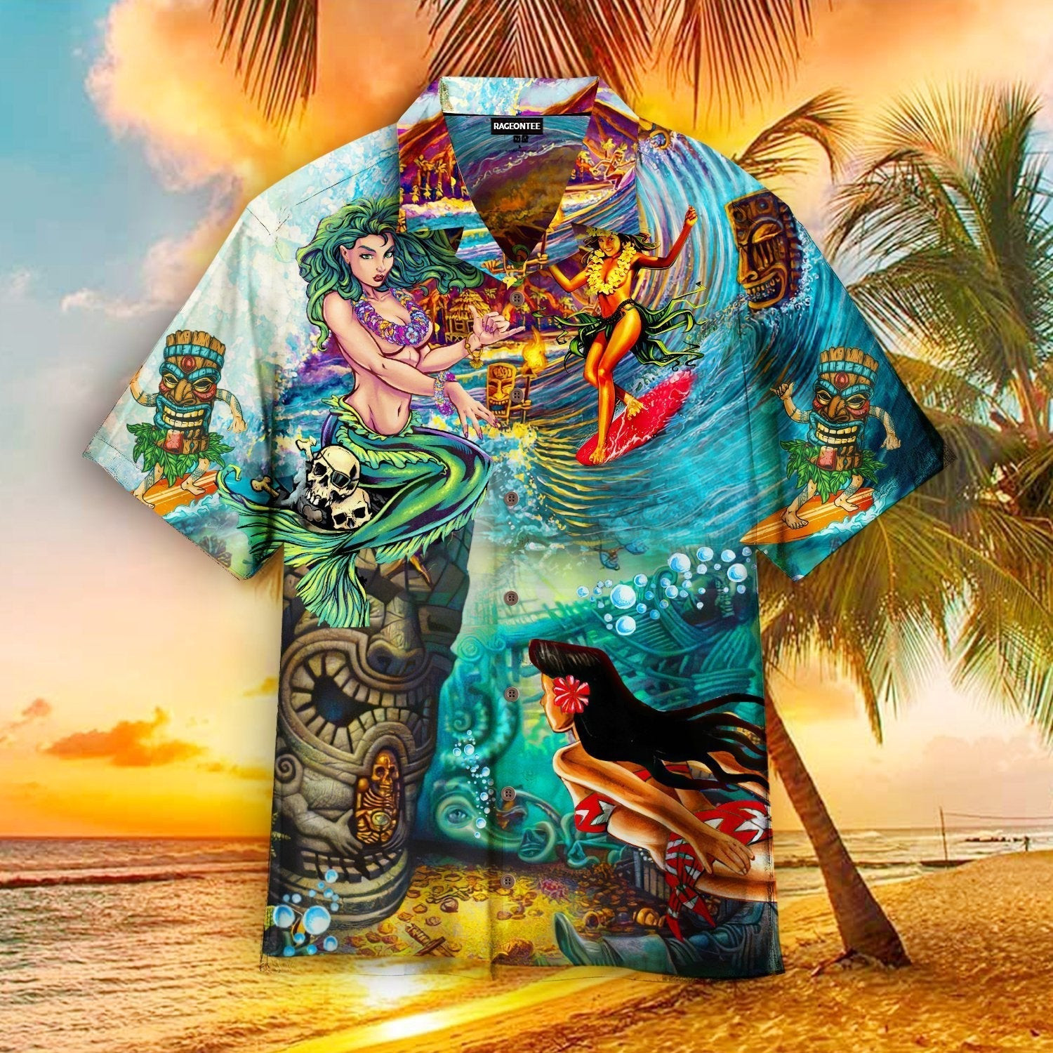 Happy Surfing Day With Tiki Bar Hawaiian Shirt