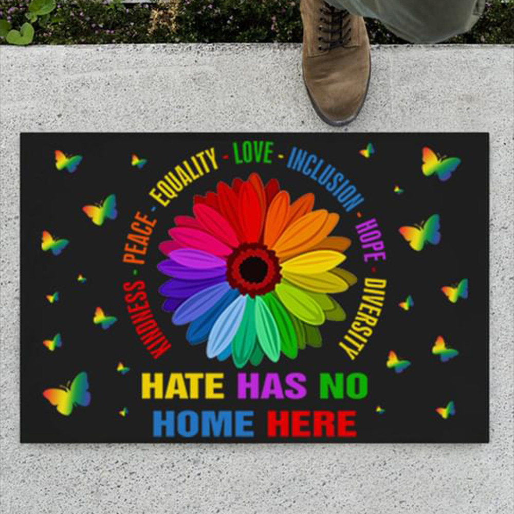 Hate Has No Home Here Rubber Doormat Kindness Peace Equality LGBT Merch Pride Month Gifts