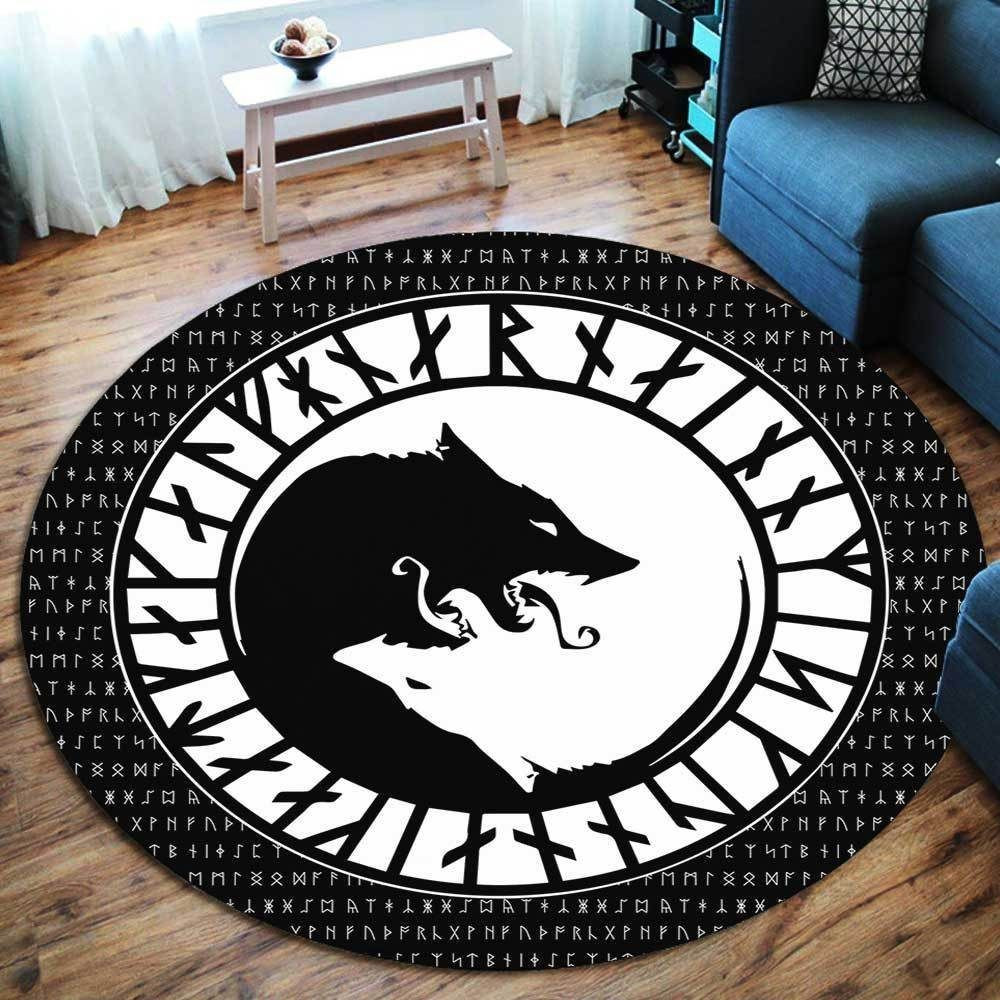 Hati And Skoll Viking Round Rug Carpet Bedroom Livingroom Home Decor