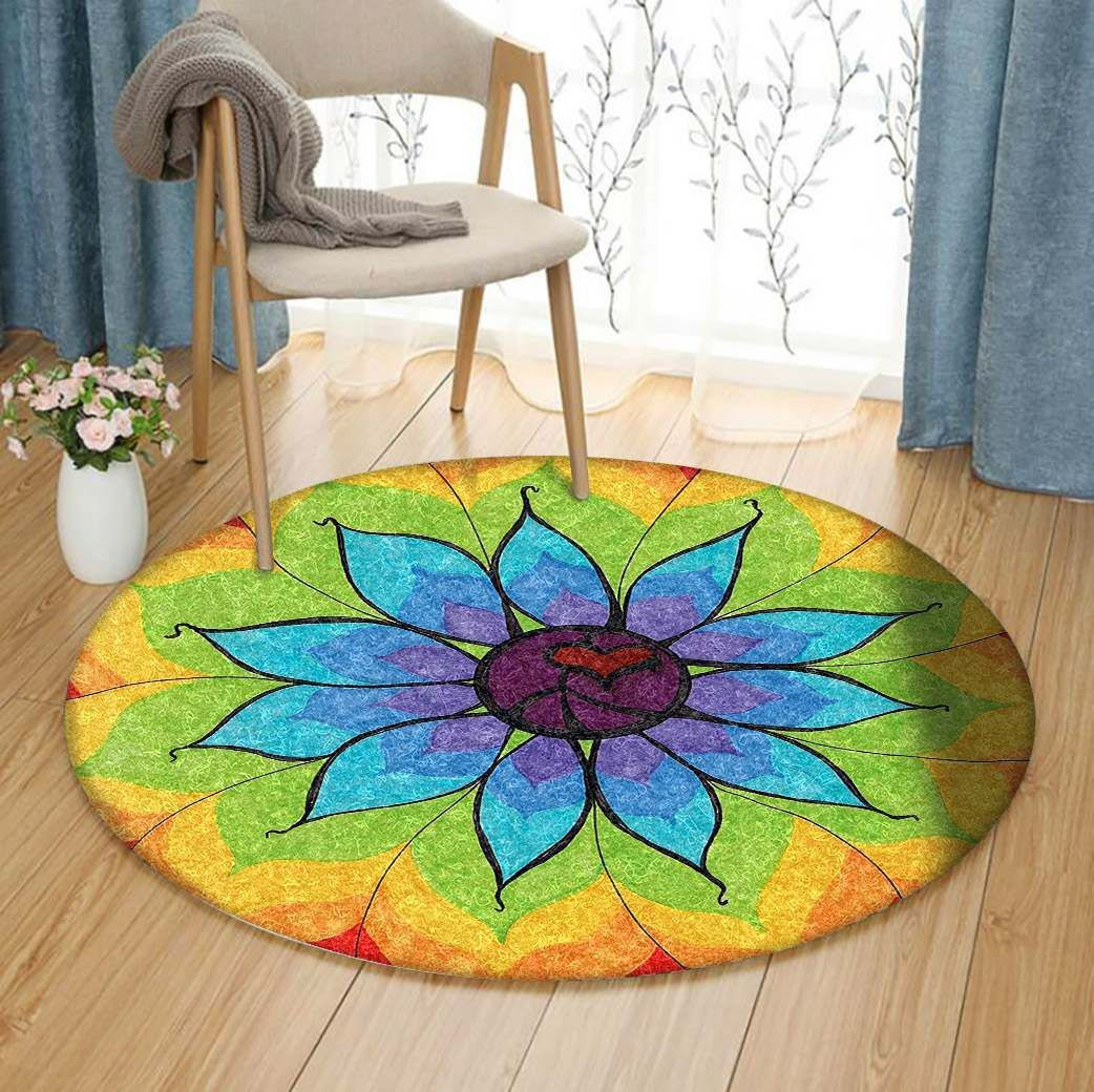 Heart Peace Mandala Round Rug Carpet Bedroom Livingroom Home Decor