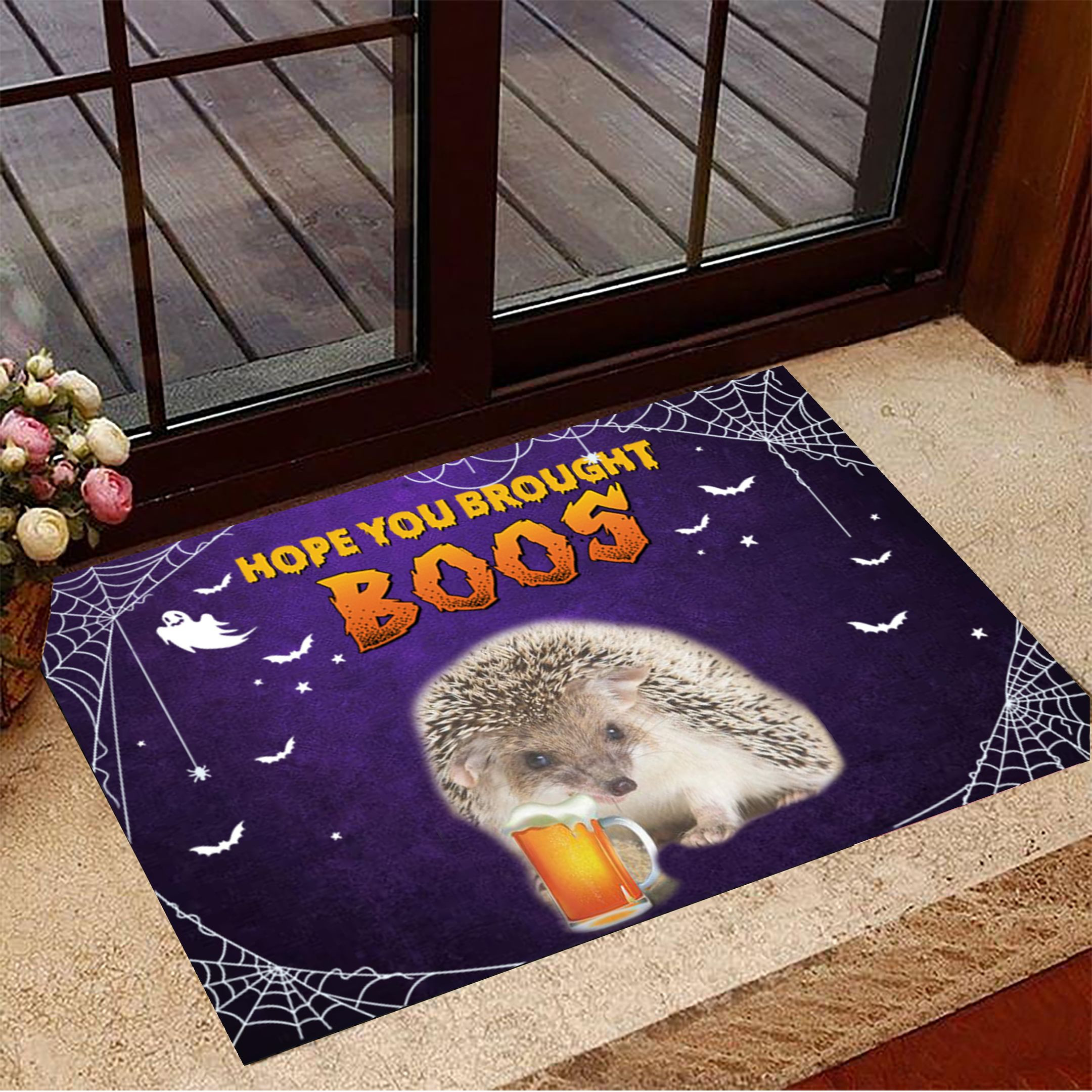 Hedgehog Hope You Brought Boos Rubber Doormat Cute Rubber Doormat Halloween Theme Decorations
