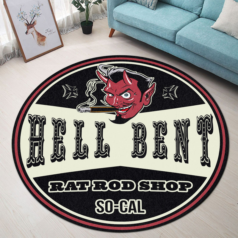 Hell Bent Rat Rods Round Rug Carpet Bedroom Livingroom Home Decor