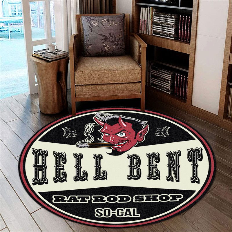 Hell Bent Rat Rods Round Rug Carpet Bedroom Livingroom Home Decor - Image 3
