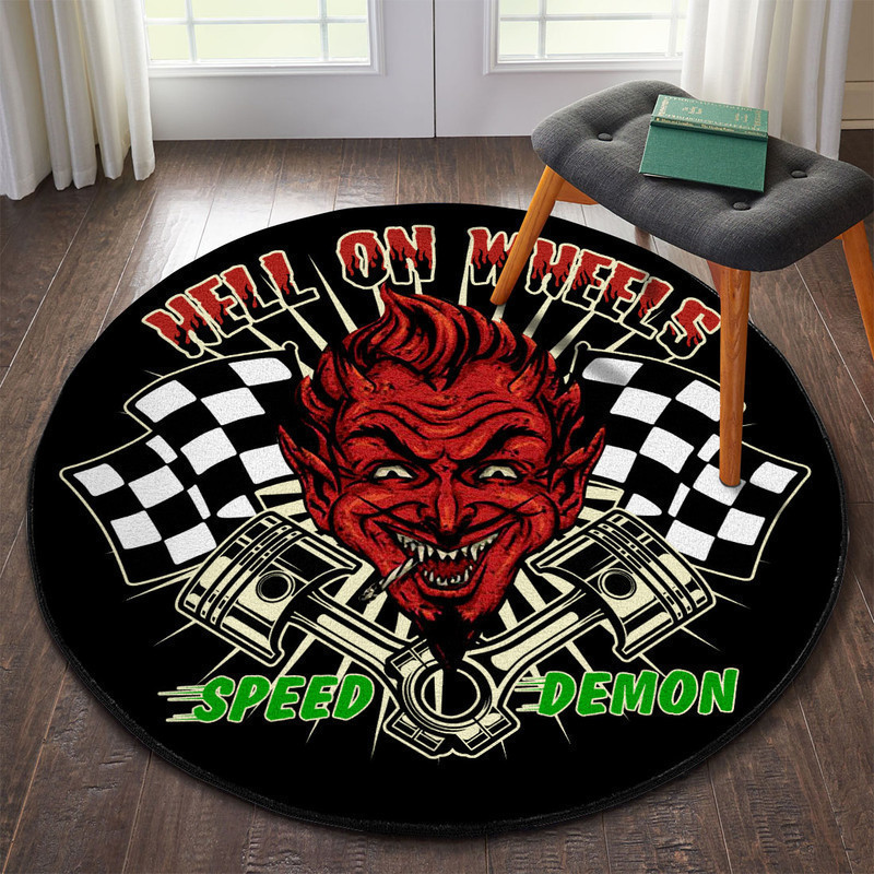 Hell On Wheels Speed Demon Hot Rod Round Rug Carpet Bedroom Livingroom Home Decor