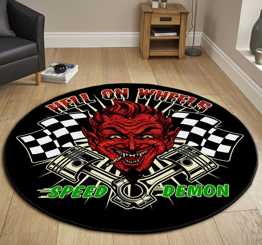 Hell On Wheels Speed Demon Hot Rod Round Rug Carpet Bedroom Livingroom Home Decor - Image 3
