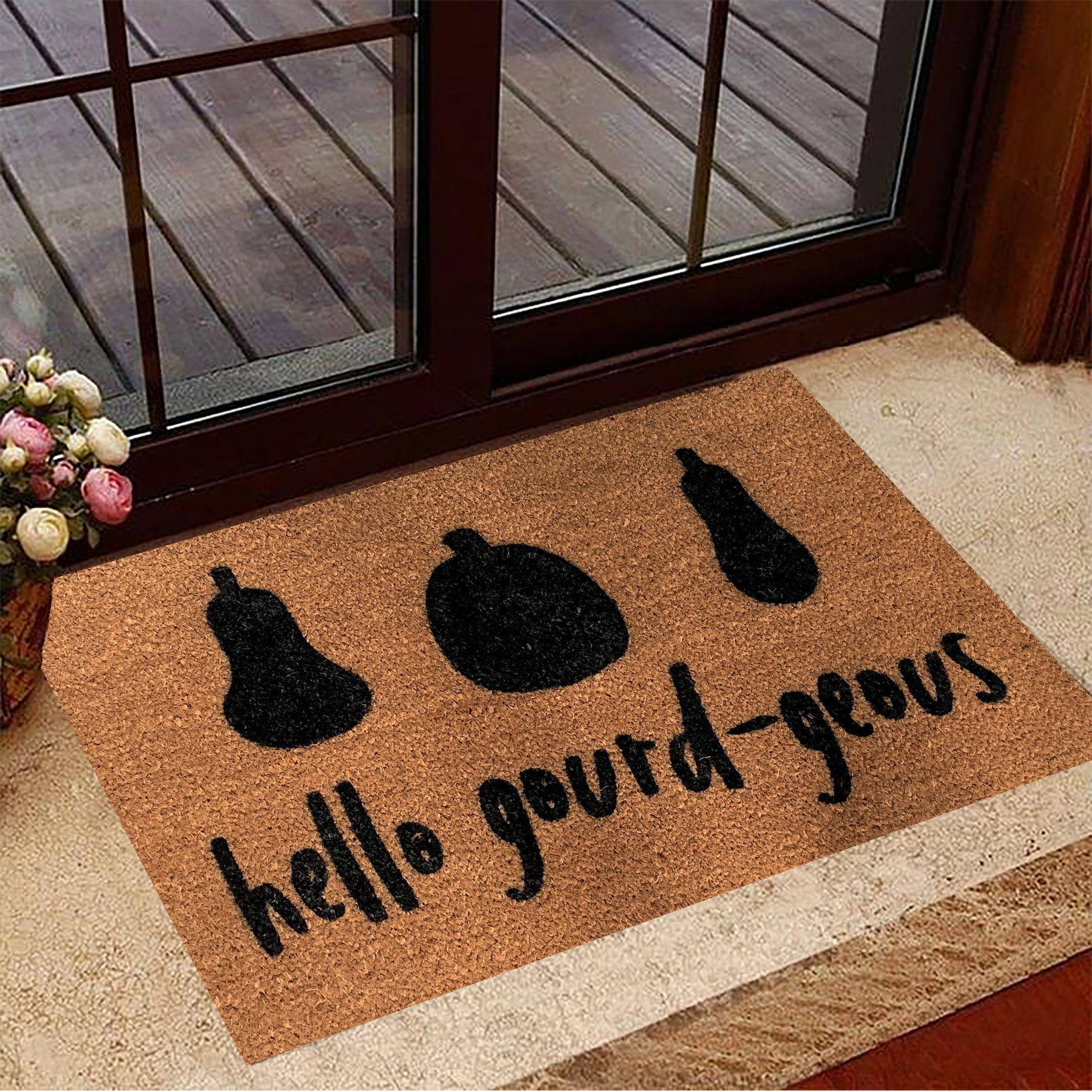 Hello Gourd Geous Rubber Doormat Pumpkin Autumn Rubber Doormat Funny Housewarming Gift