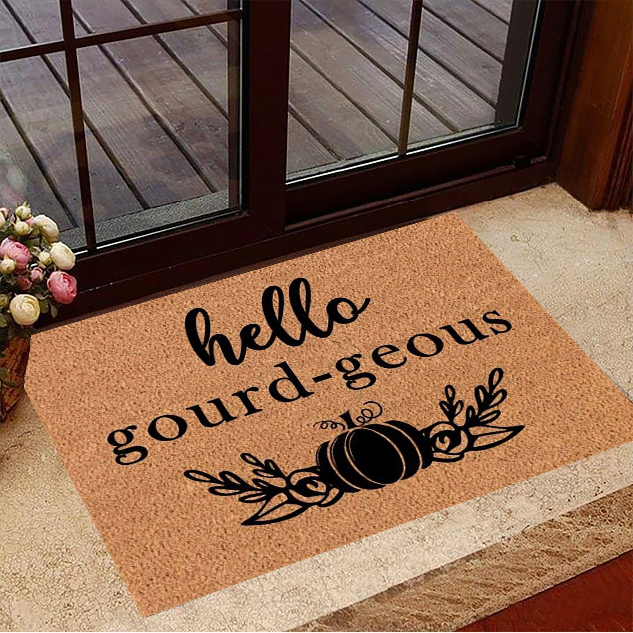 Hello Gourd Geous Rubber Doormat Pumpkin Fall Welcome Mat New Home Gifts