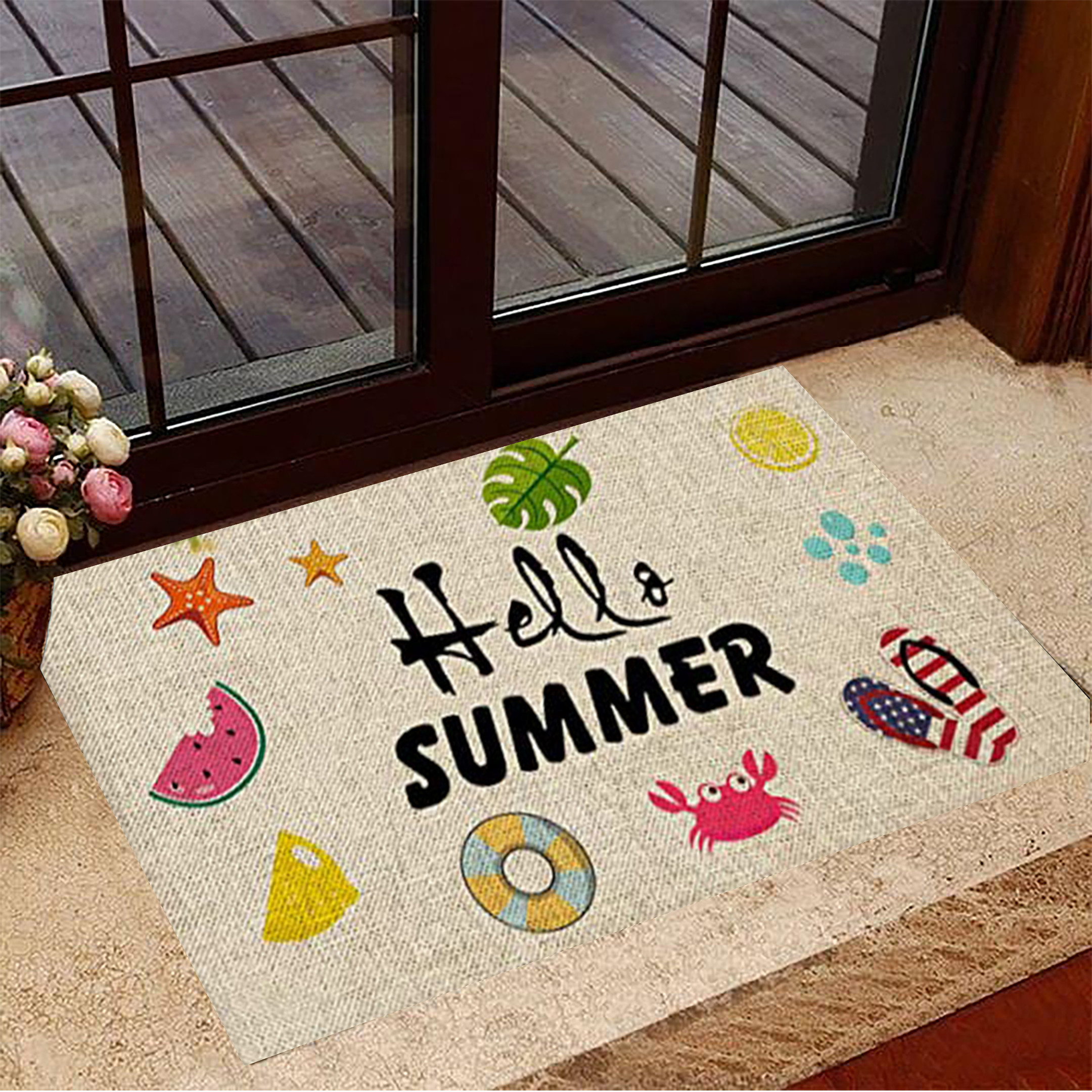 Hello Summer Rubber Doormat Welcome Summer Front Door Mats Indoor Decorative Gifts