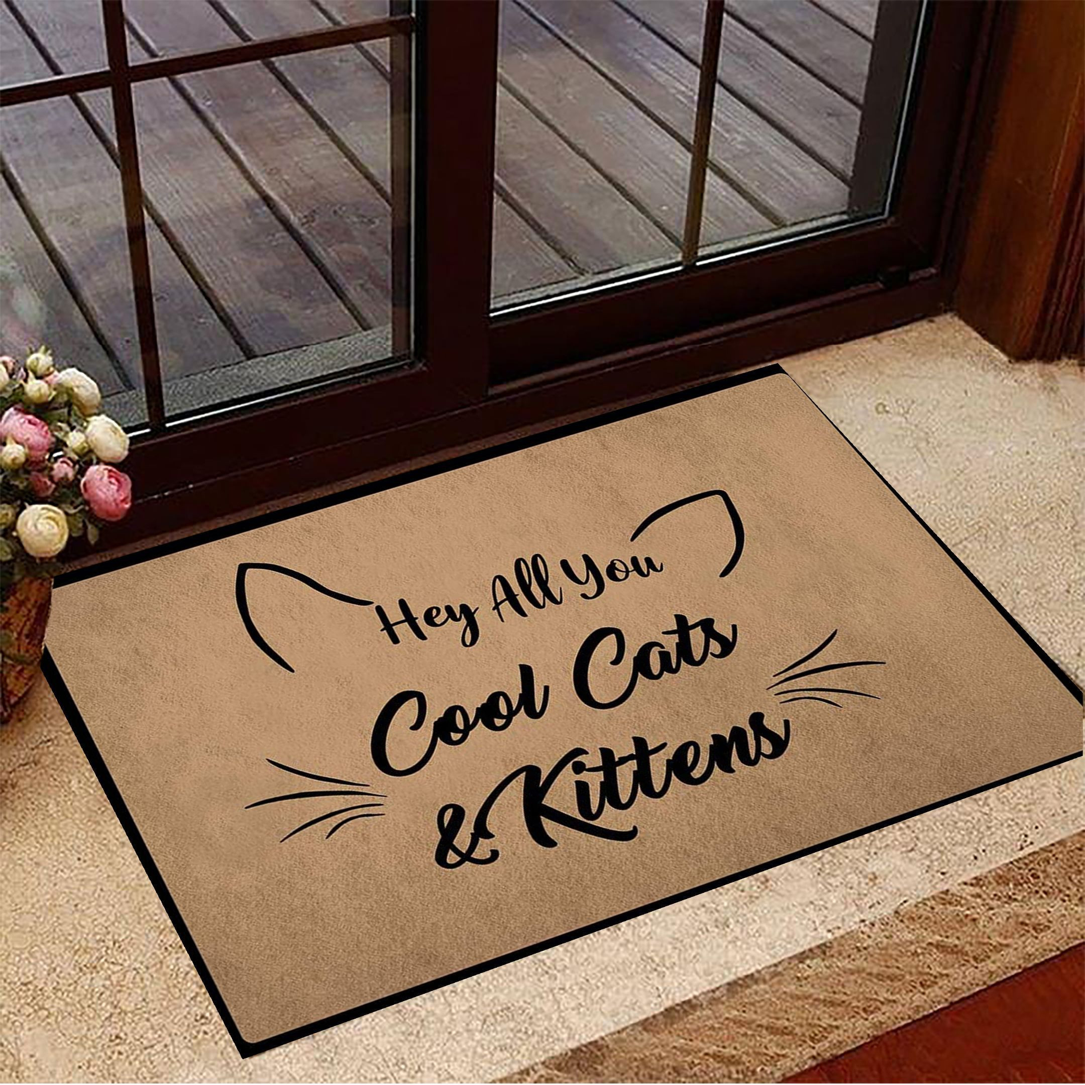 Hey All You Cool Cats And Kittens Rubber Doormat Funny Welcome Mat For Cat Owners Lovers Gift Ideas