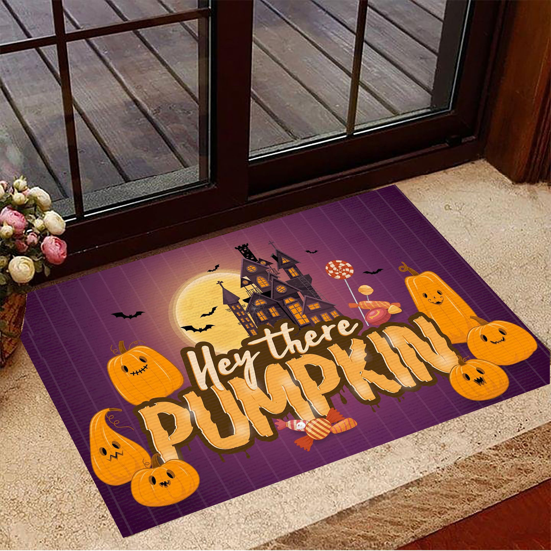 Hey There Pumpkin Rubber Doormat Funny Halloween Rubber Doormat Merch House Decorative
