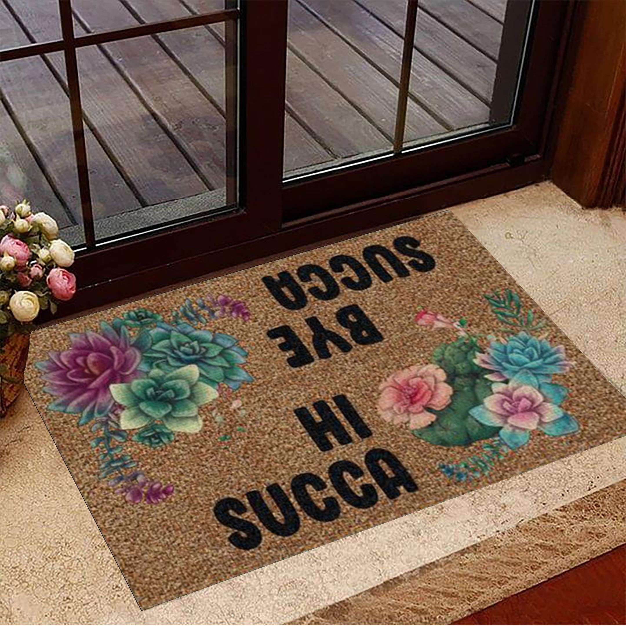 Hi Succa Bye Succa Cactus Flower Rubber Doormat Floral Welcome Mat Home Decor Living Room