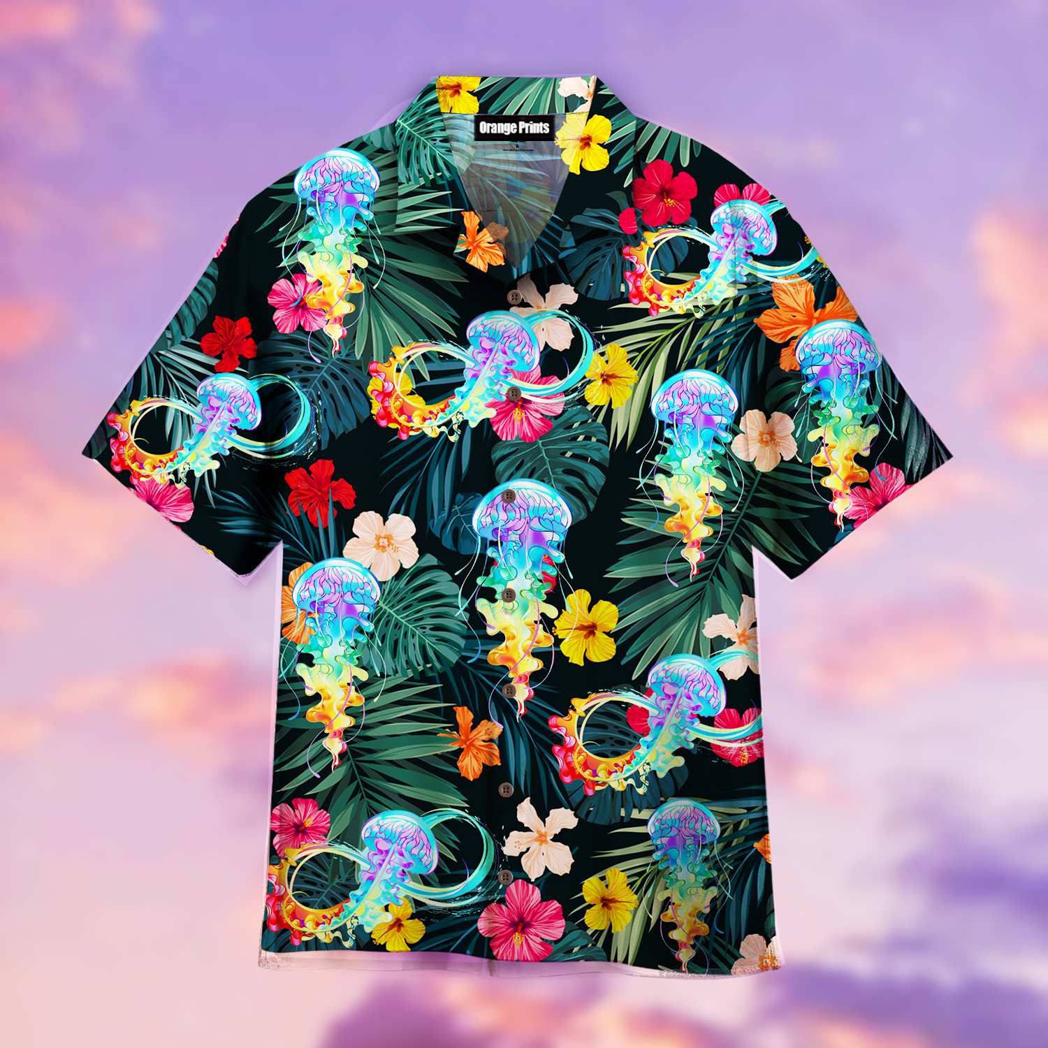 Hibiscus Flower Rainbow Jellyfish Hawaiian Shirt