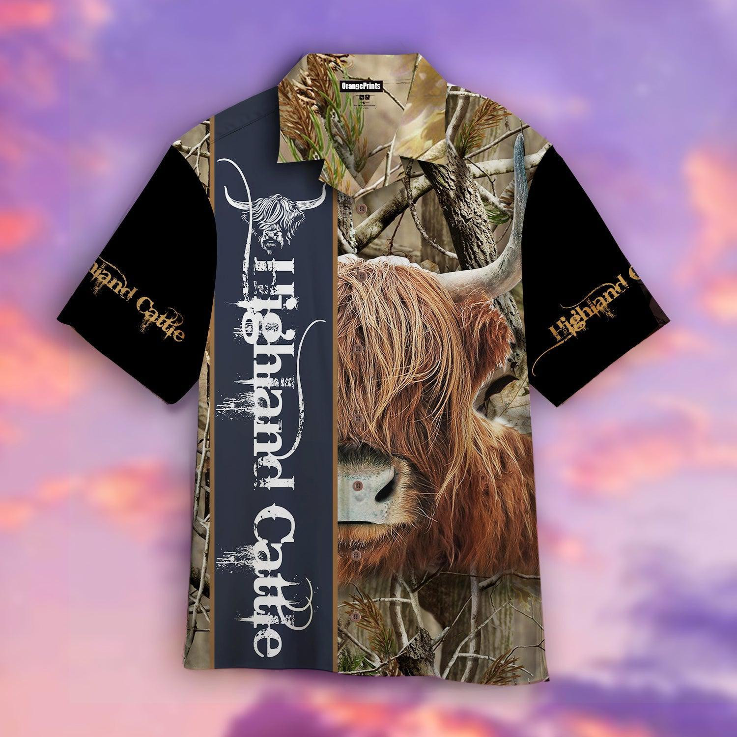 Highland Cattle Cow Camouflage Hawaiian Shirt