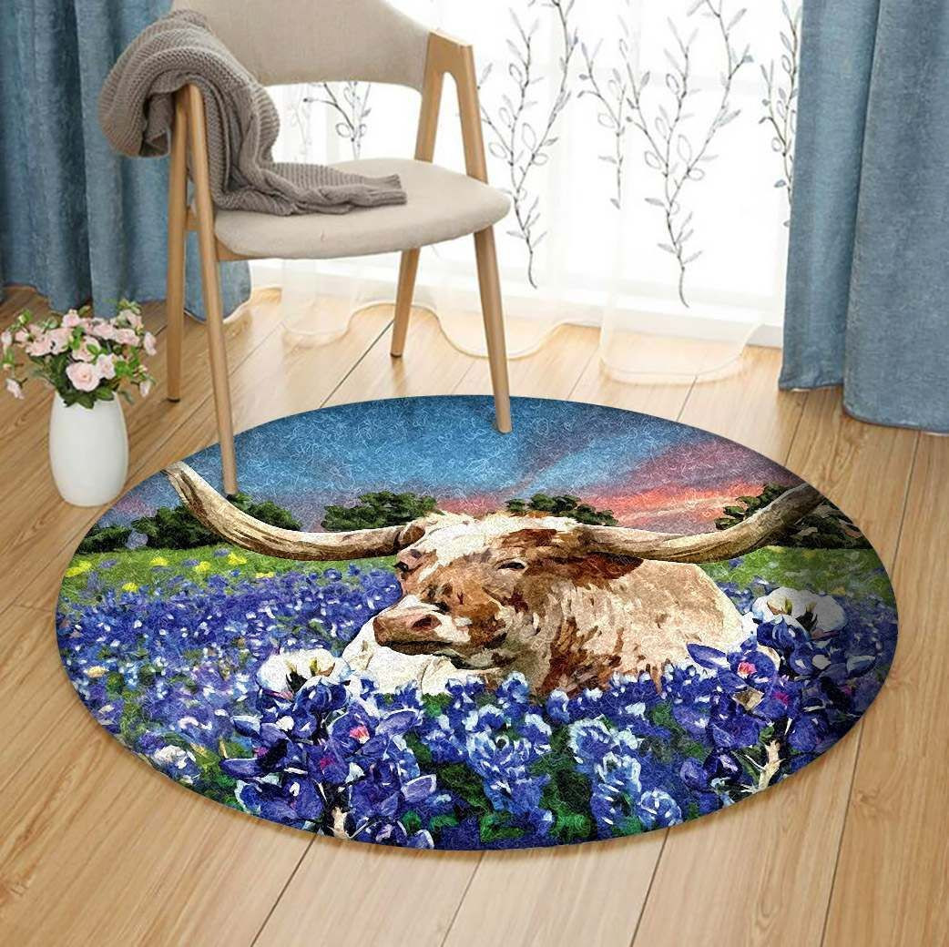Highland Cow Round Rug Carpet Bedroom Livingroom Home Decor