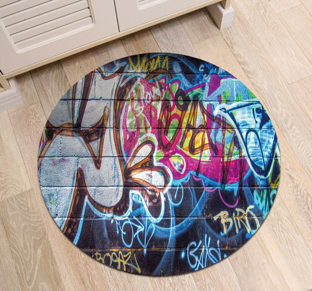 Hip Hop Music Retro Graffiti Round Rug Carpet Bedroom Livingroom Home Decor